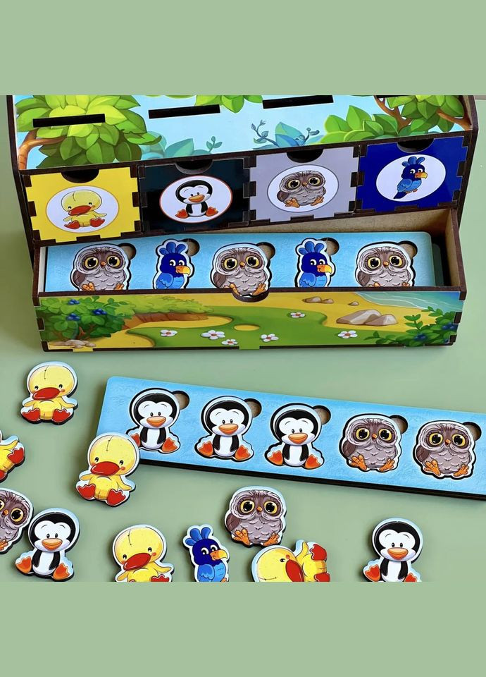 Дерев'яна настільна гра "Птахи" (ПСД167) PSD167 сортер-комодик Ubumblebees (336333284)