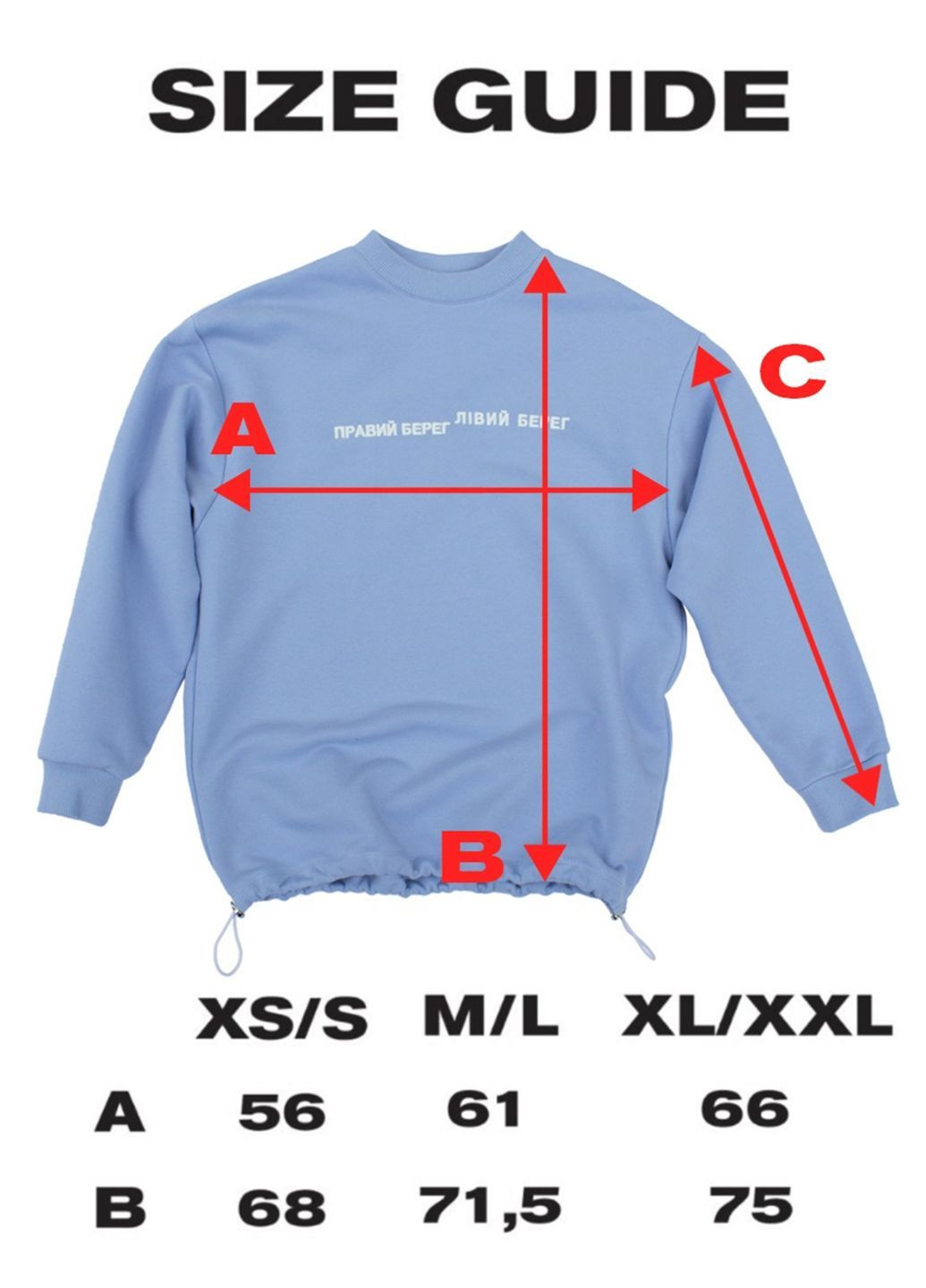 Блакитний світшот з вишивкою "ЛІВИЙ БЕРГ ПРАВИЙ БЕРЕГ & КАШТАН" SUPPORT by Poustovit (365776496)