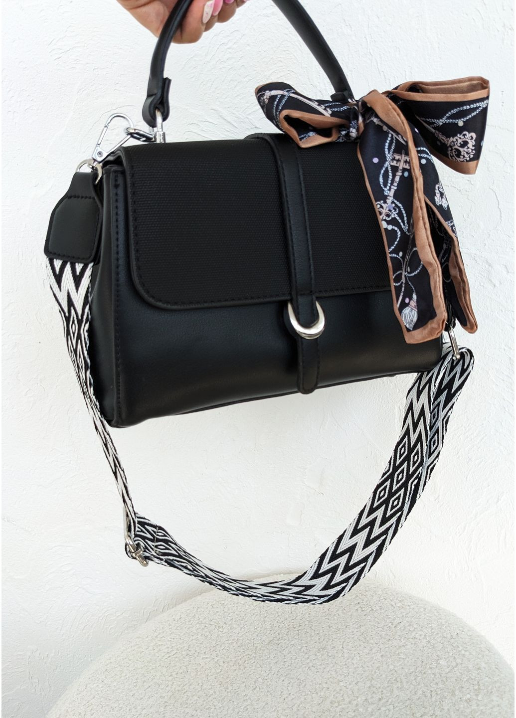 Модна жіноча сумка з екошкіри з декором-хустинкою InFashion Сумка (360751149)