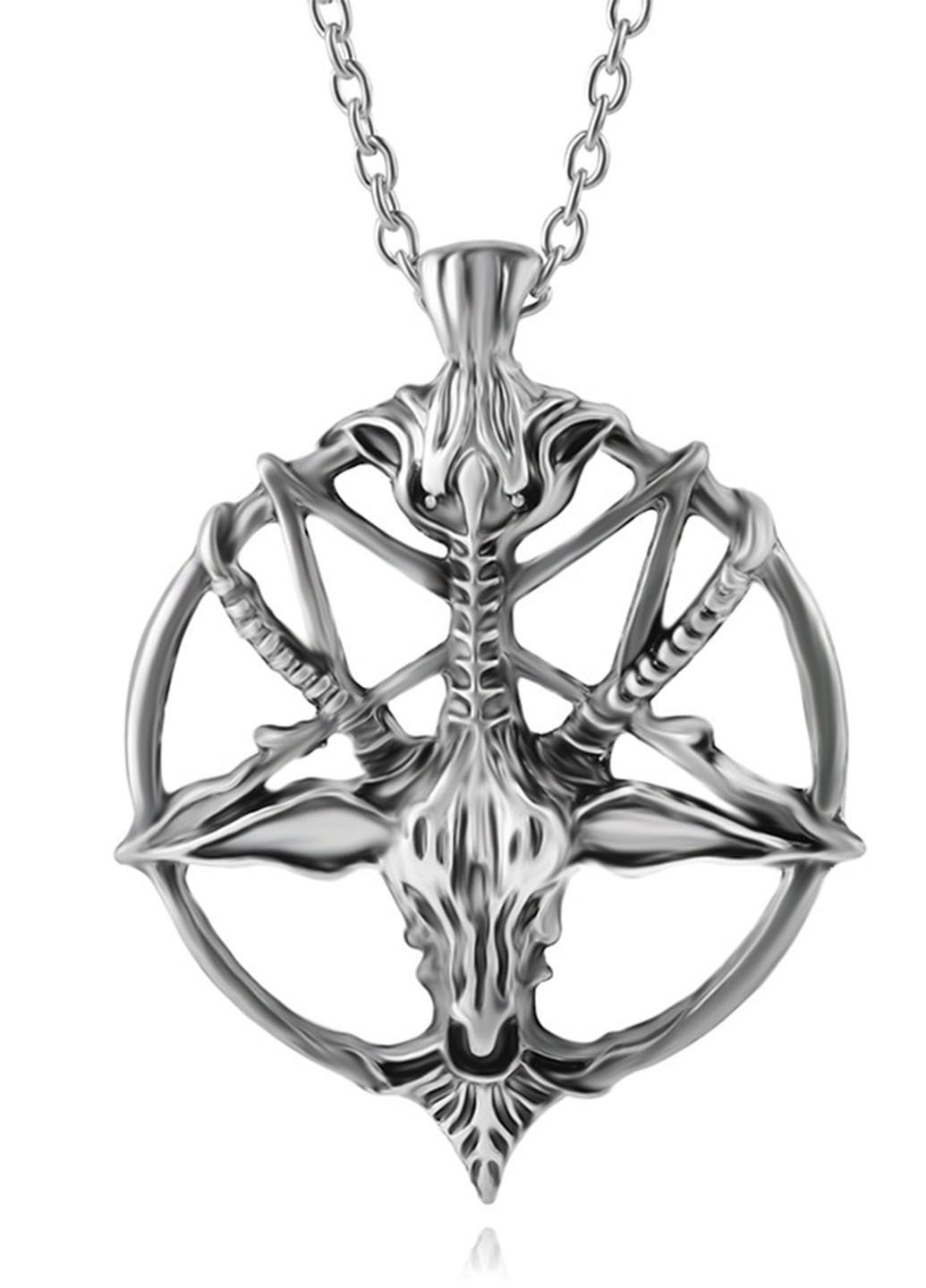 Кулон Бафомет Пентаграмма из ювелирной стали на цепочке 50 см серебристый No Brand (364506693)