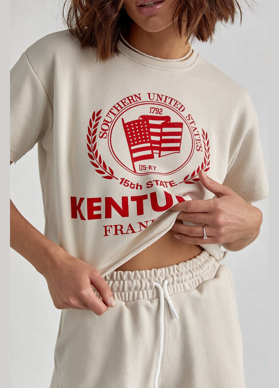 Женский спортивный комплект со шортами и футболкой - бежевый цвет, L (sku_9295) No Brand (315391022)