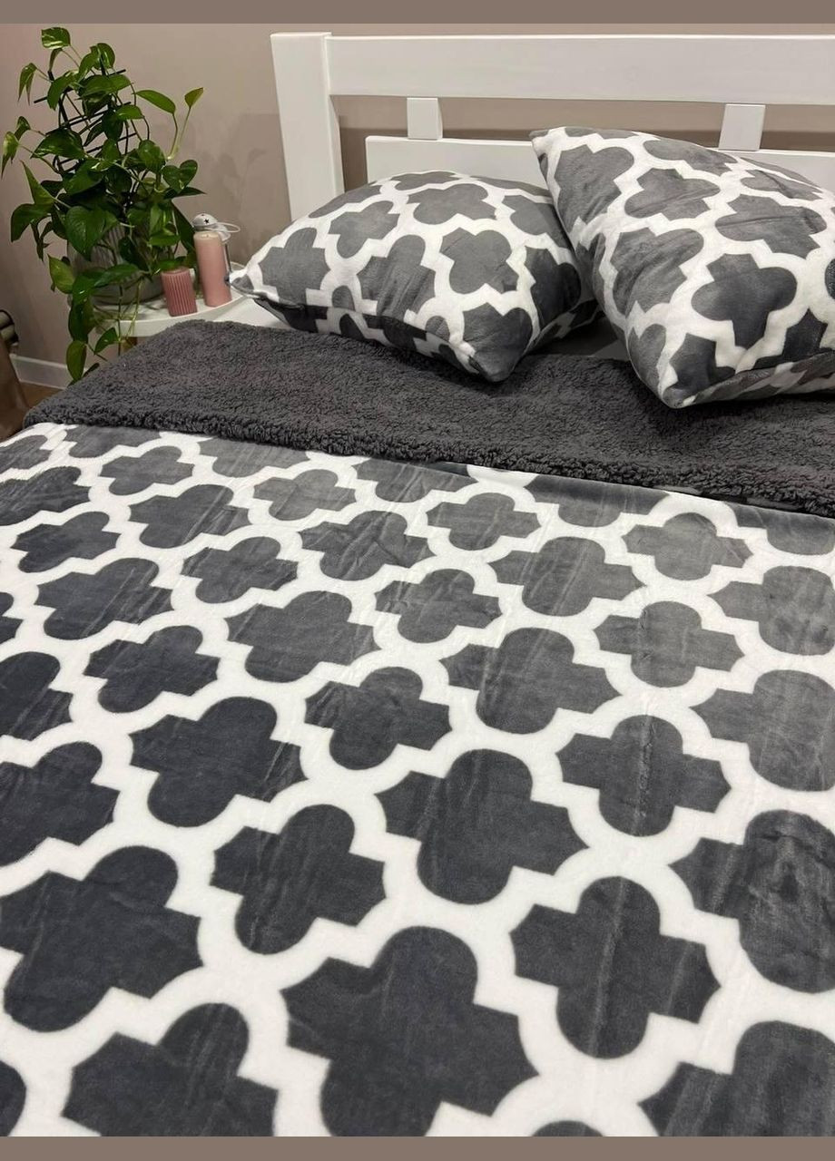 Плед искусственная овчина Евро 200х220 подушки 40х60 2шт Графит (П4К-al-nabir-kovdra-002) No Brand (323160797)