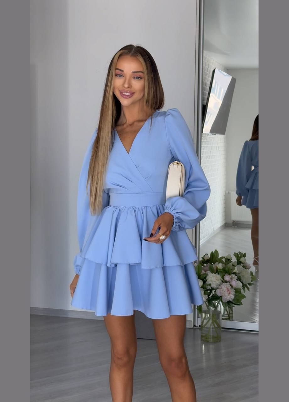 Блакитна святковий, коктейльна, вечірня жіноча сукня з воланами Avanti однотонна