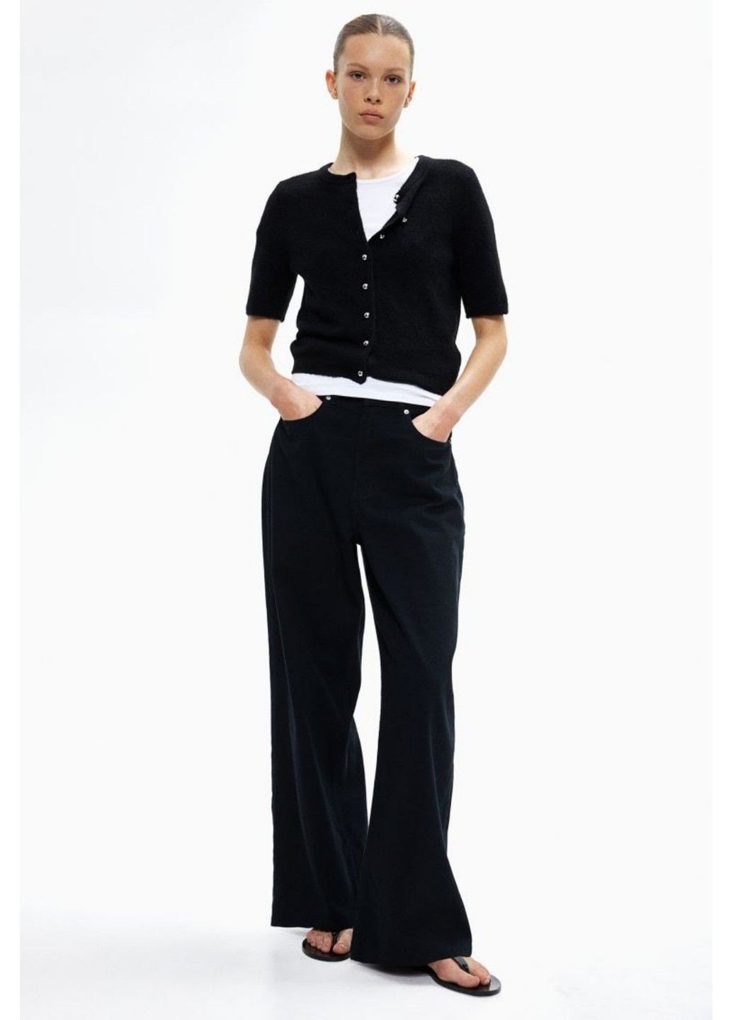 Черный демисезонный женский трикотажный свитер с короткими рукавами н&м (57645) s черный H&M