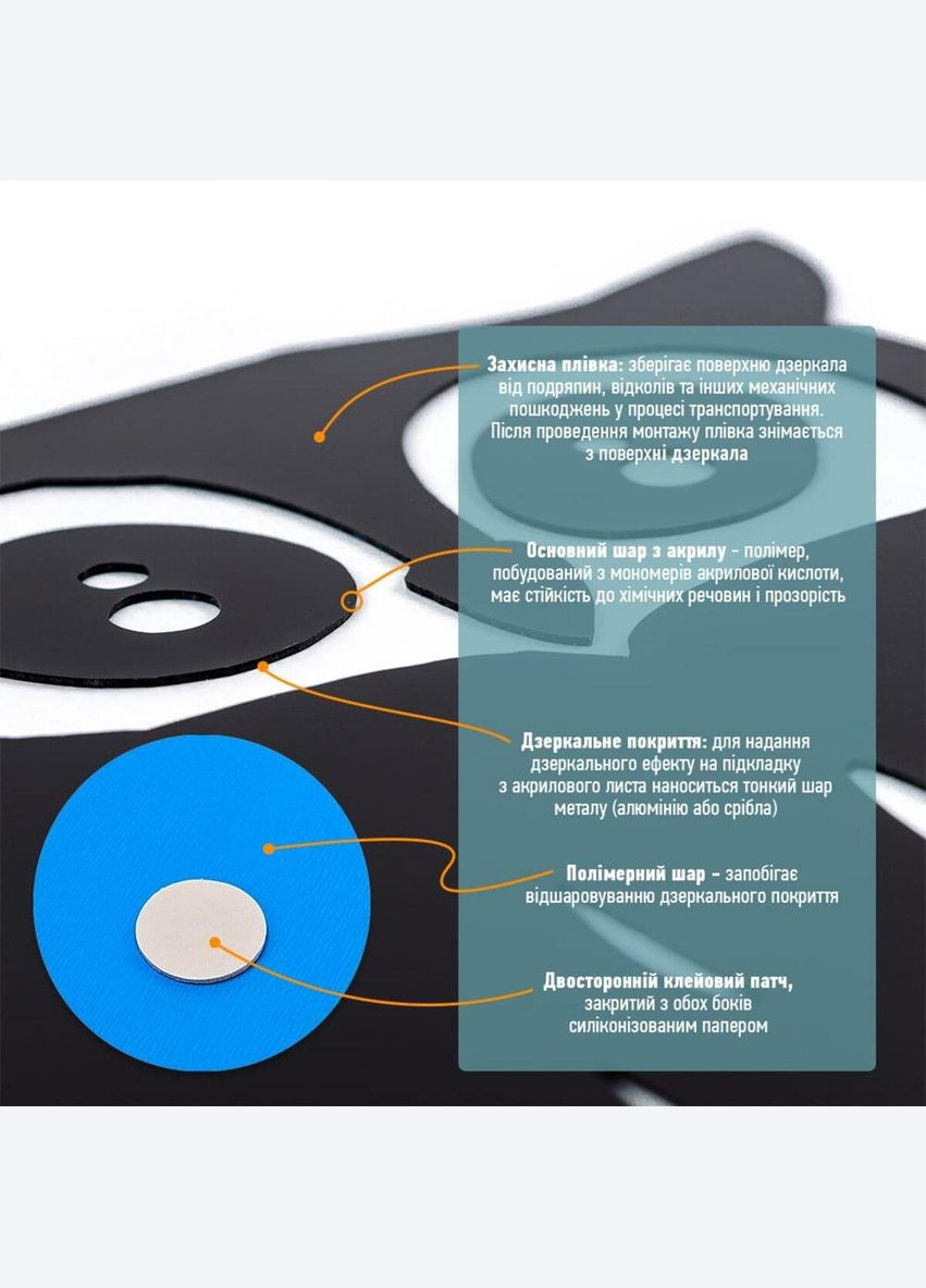 Дзеркальний декор акриловий самоклеючий Сова чорна (D) SW-00002493 Sticker Wall (338854546)