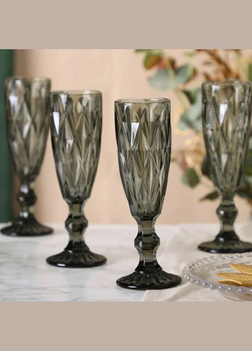 Набір келихів для шампанського 6шт Подарункові скляні фужери для коктейлів 150мл Smoky grey A-Plus (332770444)