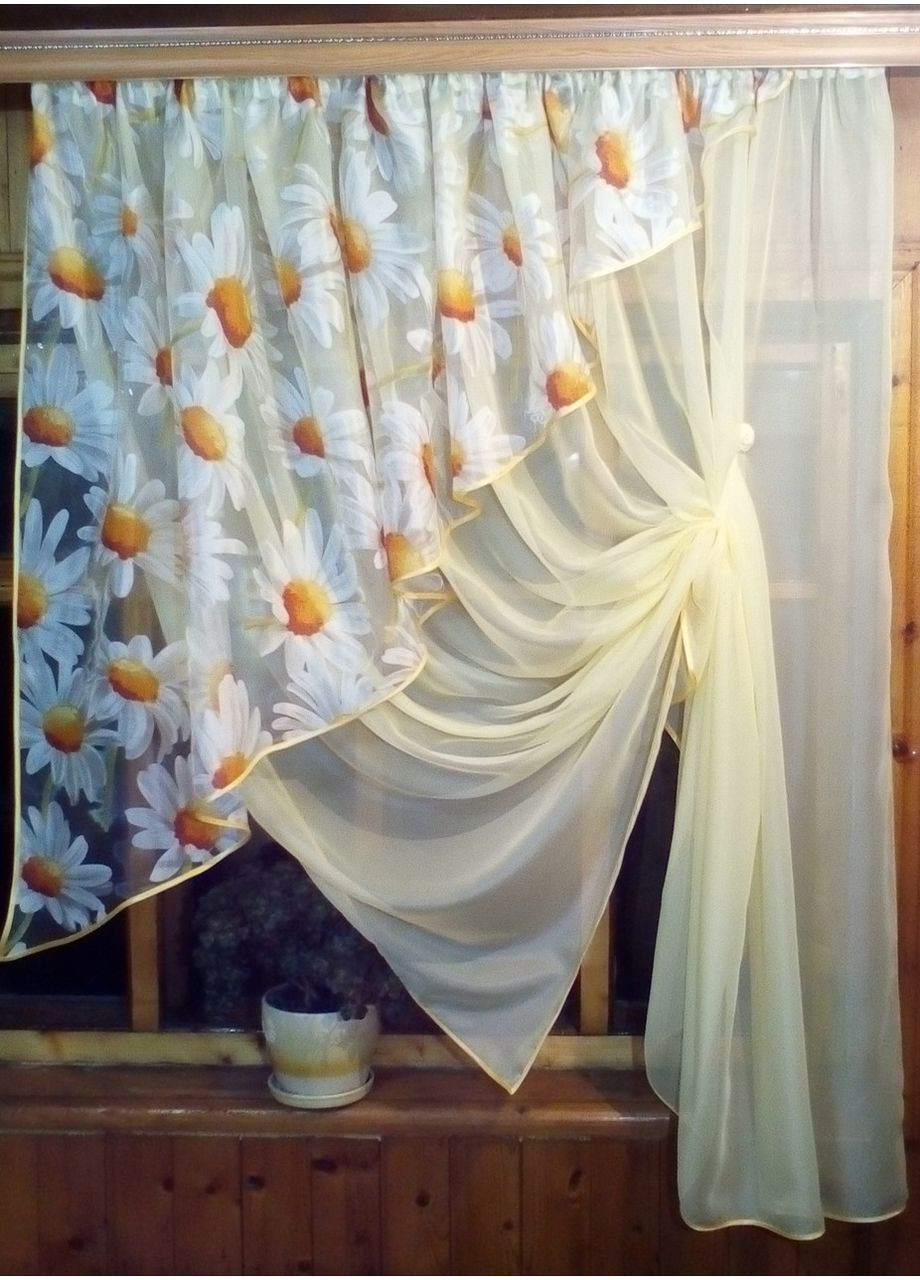 Фіранка коротка готова Фая місячний ромашка ліва No Brand (372133786)