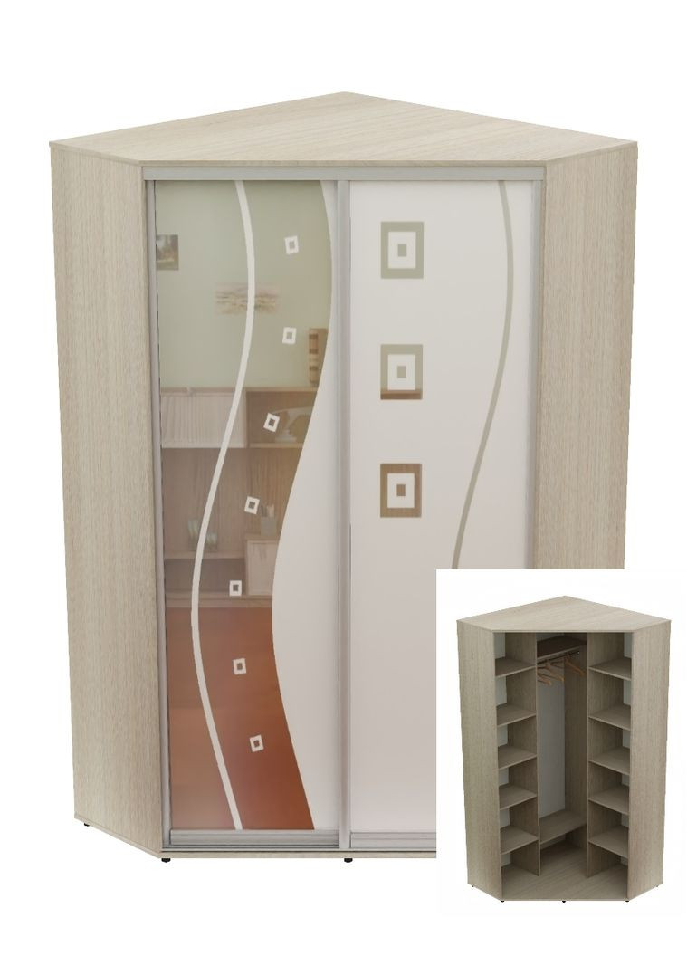 Шафа-купе дводверна кутова 120*120*240 Дуб Шамони світлий Дзеркало з піскострумним малюнком Угол-2 Алекса (360453941)