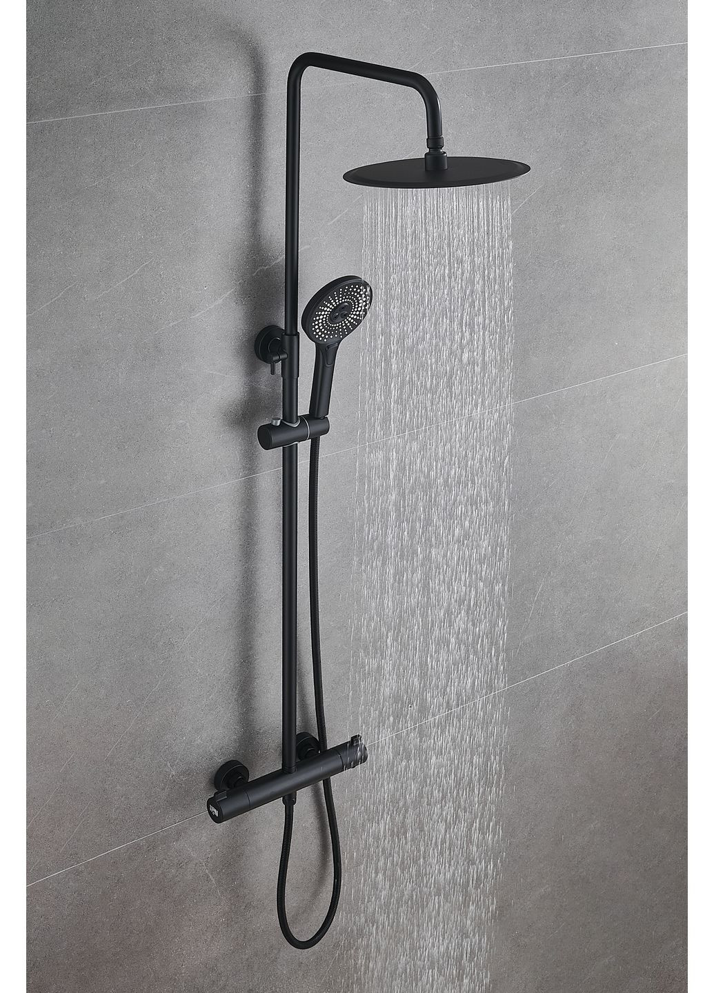 Черная душевая система с термостатом наружного монтажа для душа Nett SSB-24 (352261568)