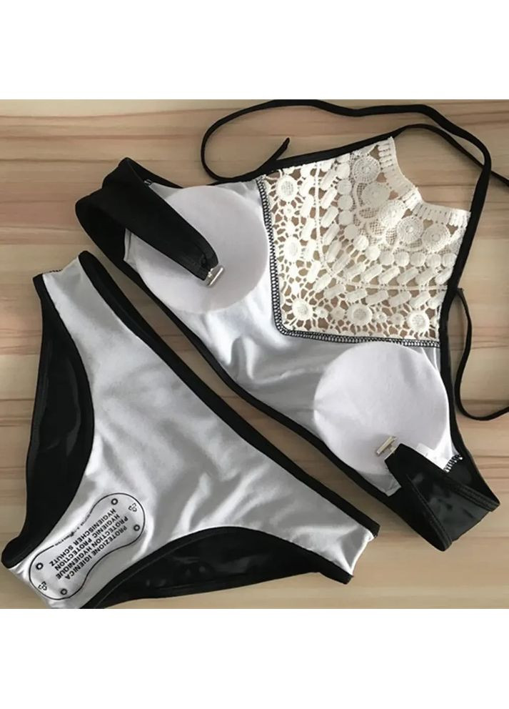 Черный летний раздельный купальник с кружевом на пушапе. женский раздельный купальник. China