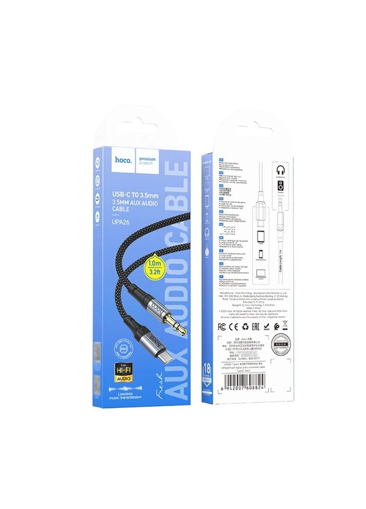 AUX кабель UPA26 Type-C to Jack 3.5 1m чорний Hoco (402438442)