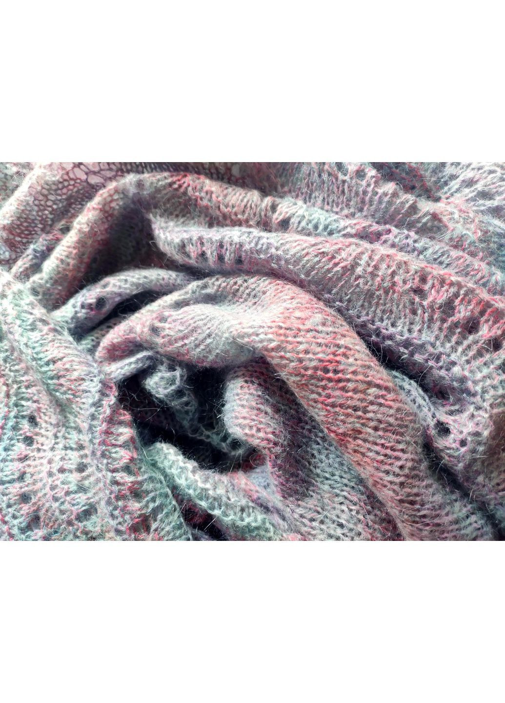 В'язана шаль ручної роботи з мохеру та мериносу рожево-блакитного кольору No Brand (365818554)