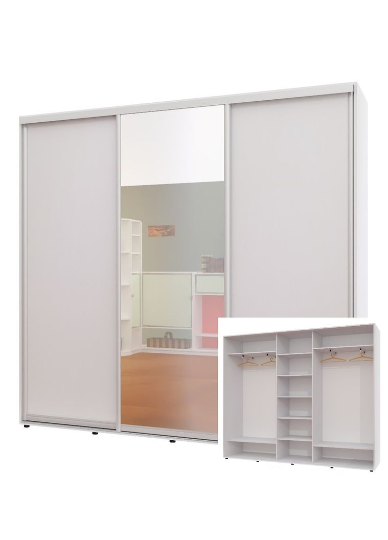 Шафа-купе тридверна 270*45*250 см Білий 3 двері ДСП + Дзеркало + ДСП ШК-04 Алекса (360453145)