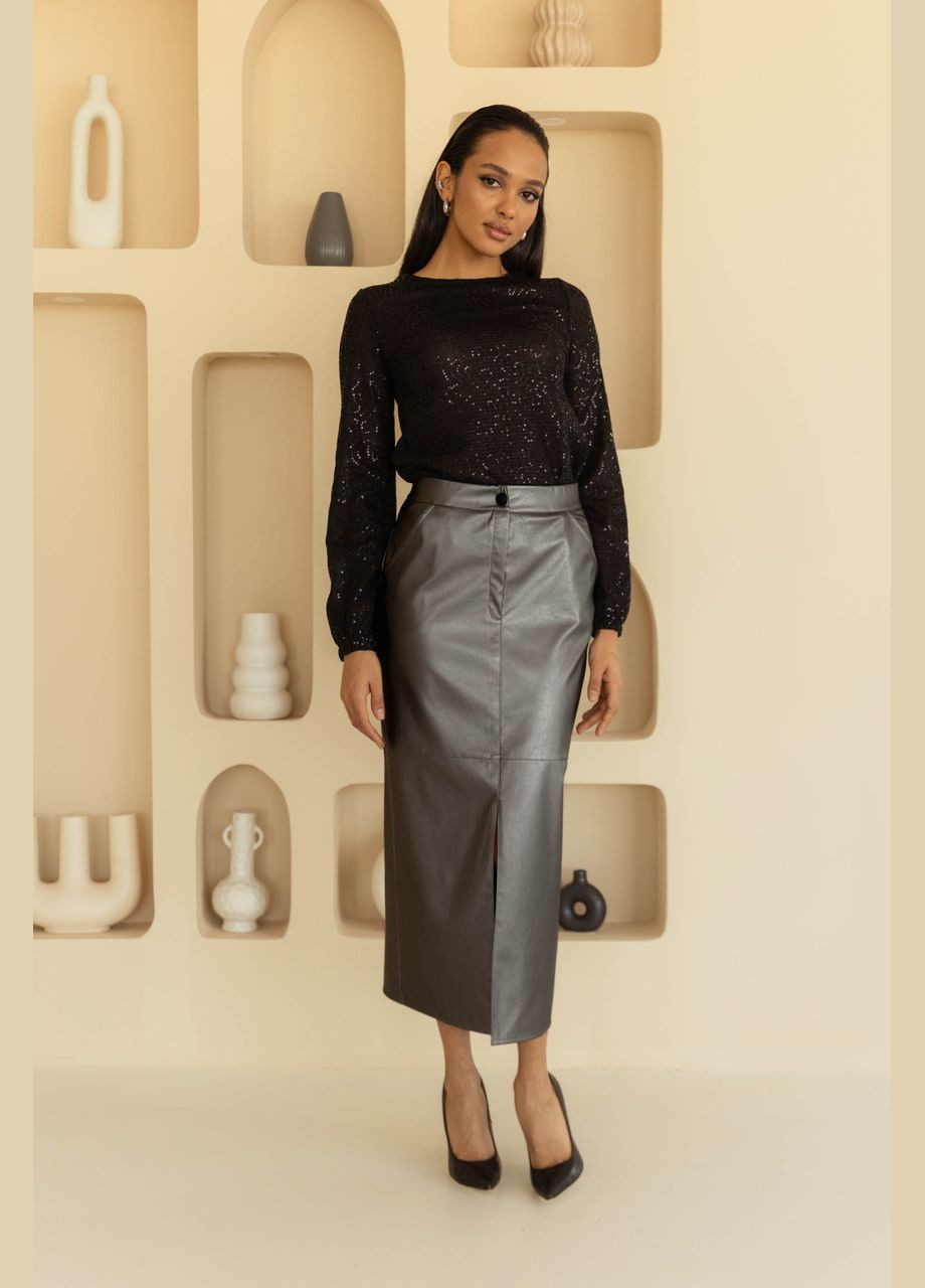 Серая серая медь юбка с эко-кожей Seventeen