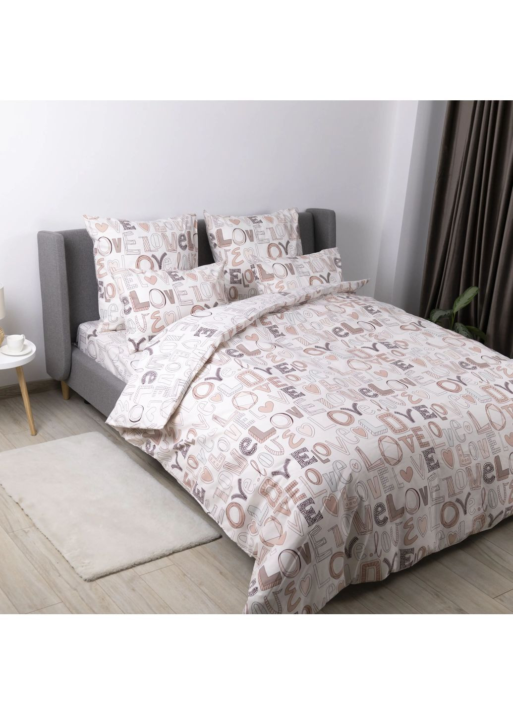 Евро комплект постельного белья с наволочками 50*70 см, 115 гр/м2 Записки любви Бежевый (17910200215) ТЕП (365851878)