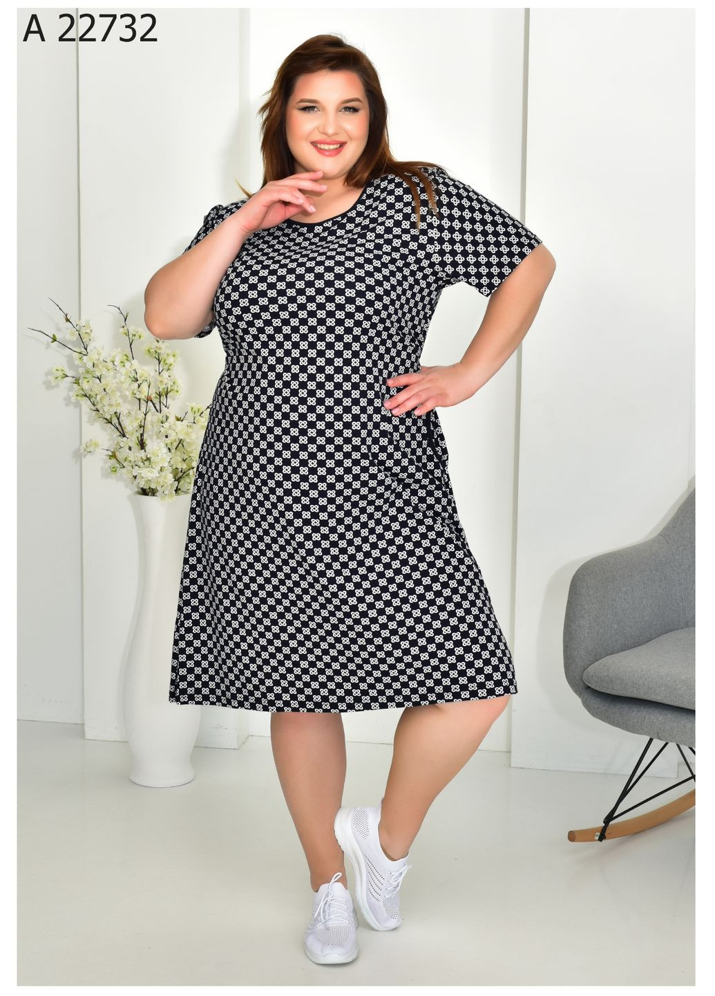 Чорно-білий повсякденний жіноча літня сукня великого розміру SK