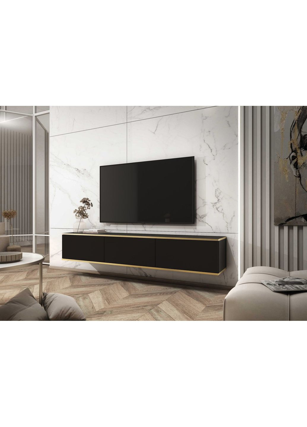 Тумба під телевізор навісна Оро / Oro 3-дверна RTV175 Чорний (PFH-091362) Perfect Home (367179096)