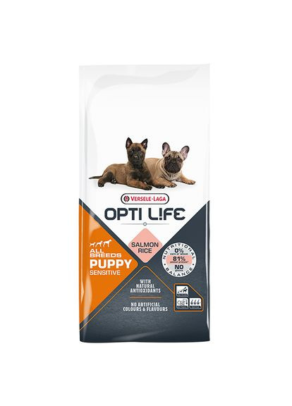 Сухой суперпремиум корм Opti Life Puppy Sensitive – для щенков всех пород, с лососем и рисом 12.5 кг кг (5410340311639) Versele-Laga (341537619)