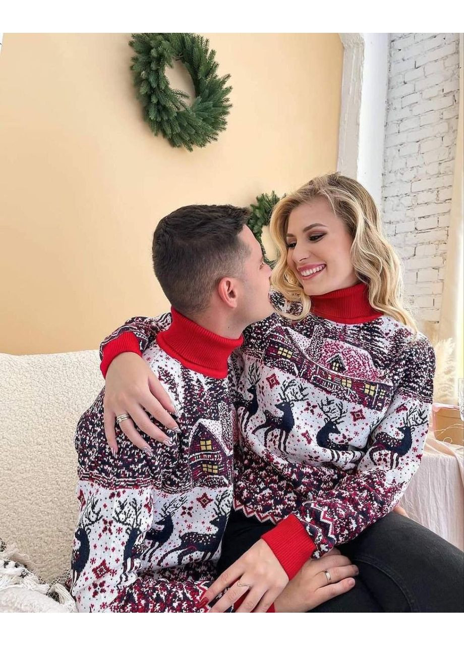 Червоний демісезонний новорічний светр-гольф парний – замір в описі GD/GL Модний простір