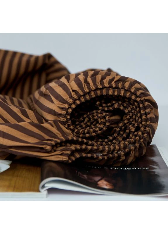Простыня на резинке Бязь Gold Люкс 140х200х20 см (MS-850001890) Moon&Star Coffee Stripe (386590737)