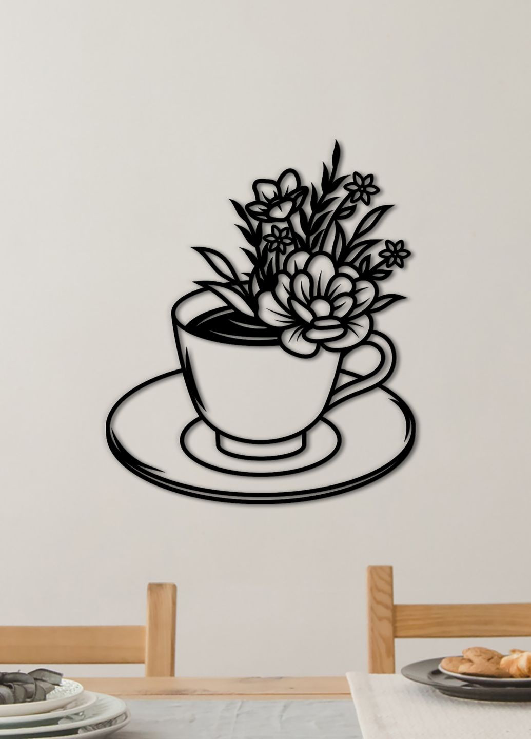 Деревянная картина на кухню, декоративное панно из дерева "Цветочный кофе", минималистичный стиль 60х70 см Woodyard (292013479)