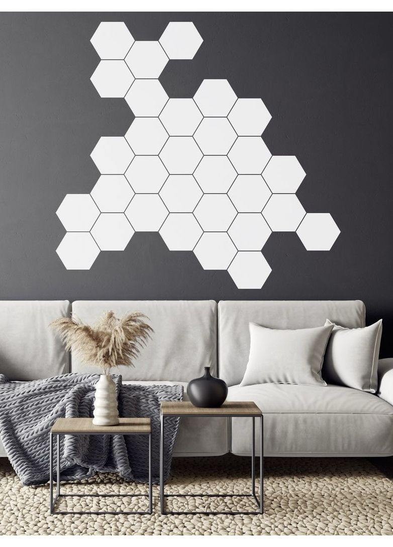 Глянцеві настінні наклейки з акрилу декоративні Соти-96 9.6х8.3 см 24 шт. Білий Ваша Світлість (366334696)