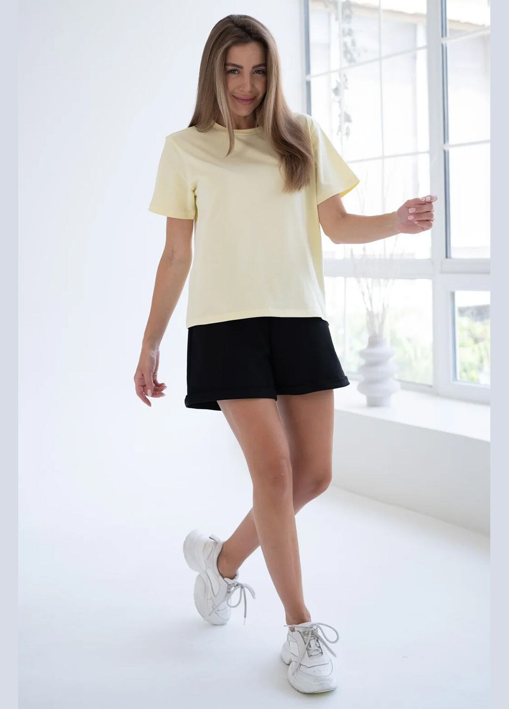 Жіноча бавовняна футболка Базова Лимонна Teamv - (317310432)