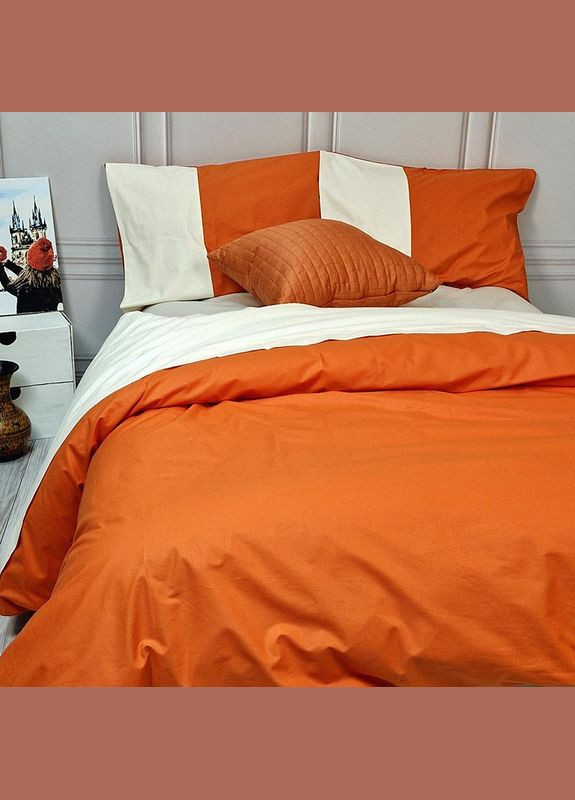 Постільна білизна PREMIERE Помаранчевий/Пломбірне морозиво Ранфорс Євро на резинці MERISET (306740013)