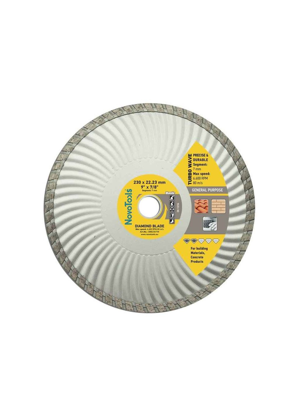 Диск алмазний турбохвиля 230мм 22,23мм Basic 7мм NovoTools (357222995)