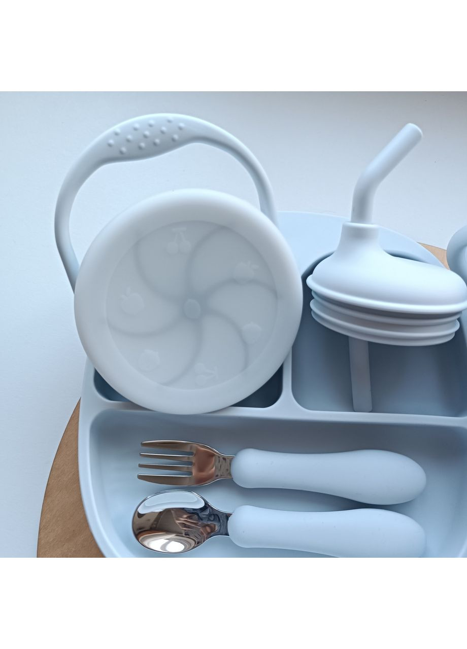 Набір посуду для малюка Блакитний 10 шт Дитячий посуд для годування дитини Набір дитячого посуду з поїльником (0209) No Brand (368999930)