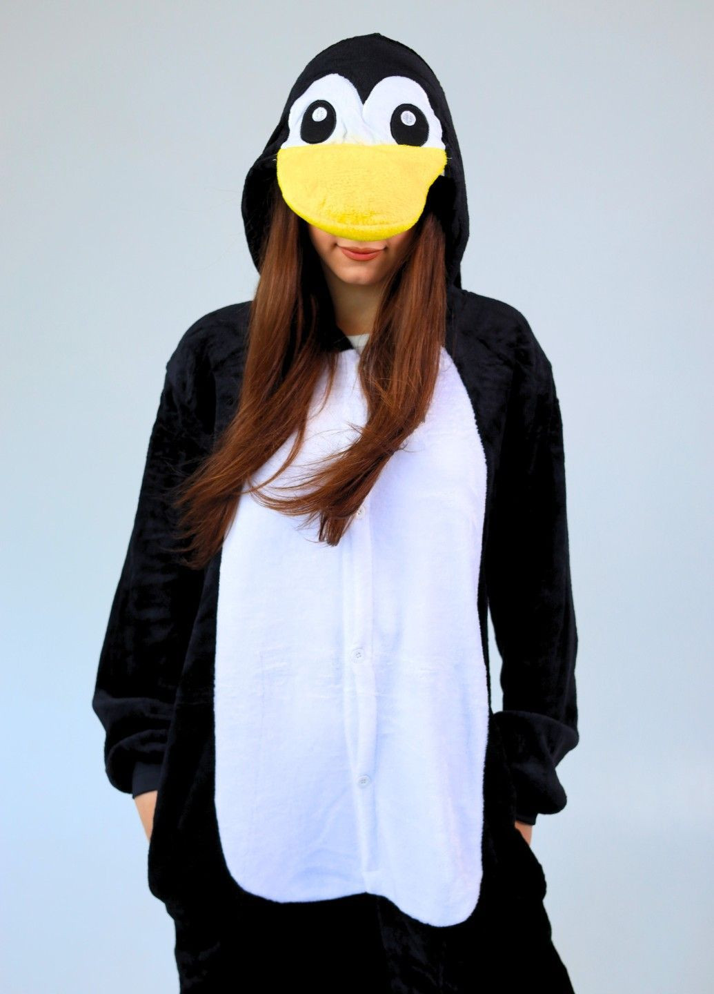 Кігурумі піжама Пінгвін чорний для жінок плюшеве з капюшоном і кишенями Lalapka (362490084)