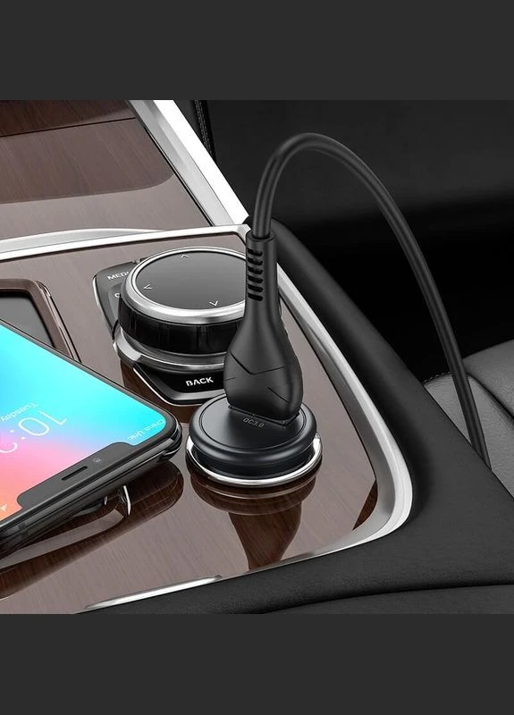 Адаптер автомобільний алюмінієвий Z43 Mighty + кабель Micro USB 18W чорний Hoco (317279965)