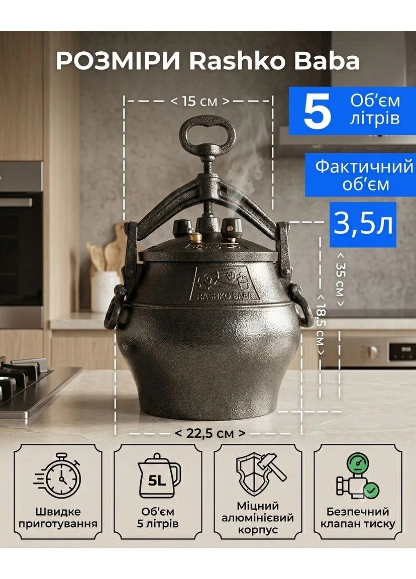 Афганский казан скороварка черный герметичный Rashko Baba 5 л графитовый на подарок No Brand (400049911)