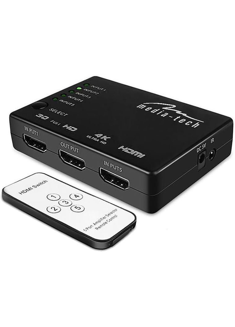 Комутатор HDMI 5xports HDMI switch, remote controlled, 4K resolution support Media-Tech (315144070)