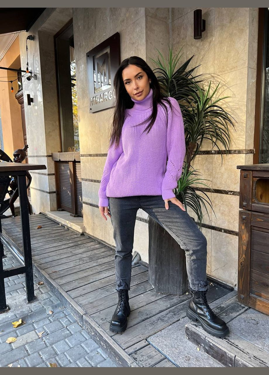 Сиреневый зимний женский однотонный свитер с горловиной Fashion