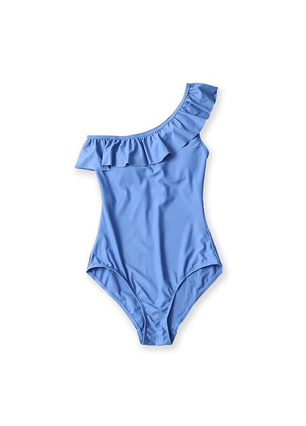 Блакитний літній закритий купальник на одне плече з рюшею Esmara