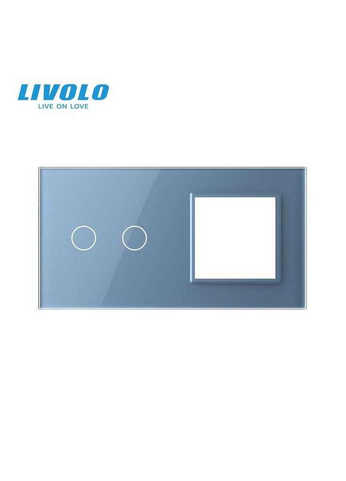 Рамка 2-постовая для 2-сенсорного выключателя и розетки (2-0), закалённое стекло, голубая, 151×80 мм (C7-C2/SR-19) Livolo (372162144)