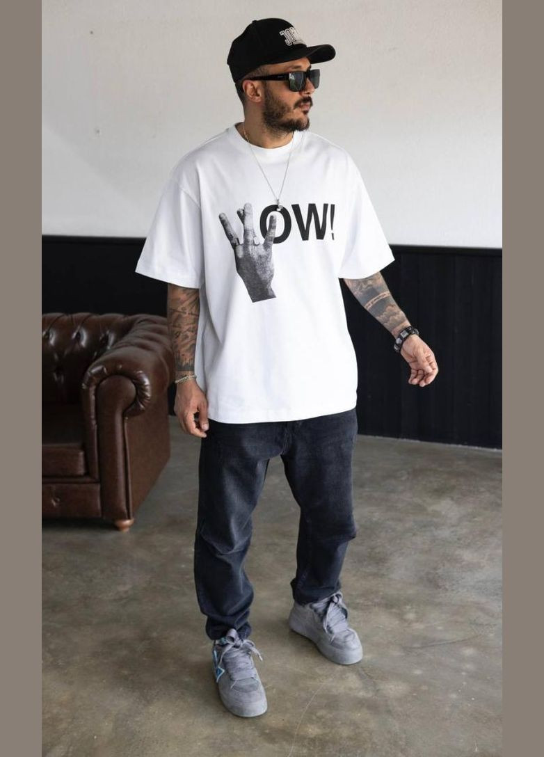 Комбинированная мужская футболка с дтф принтом (оверсайз) No Brand