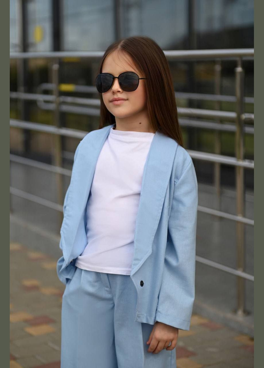 Блакитний літній костюм лляний для дівчаток popluzhnaya