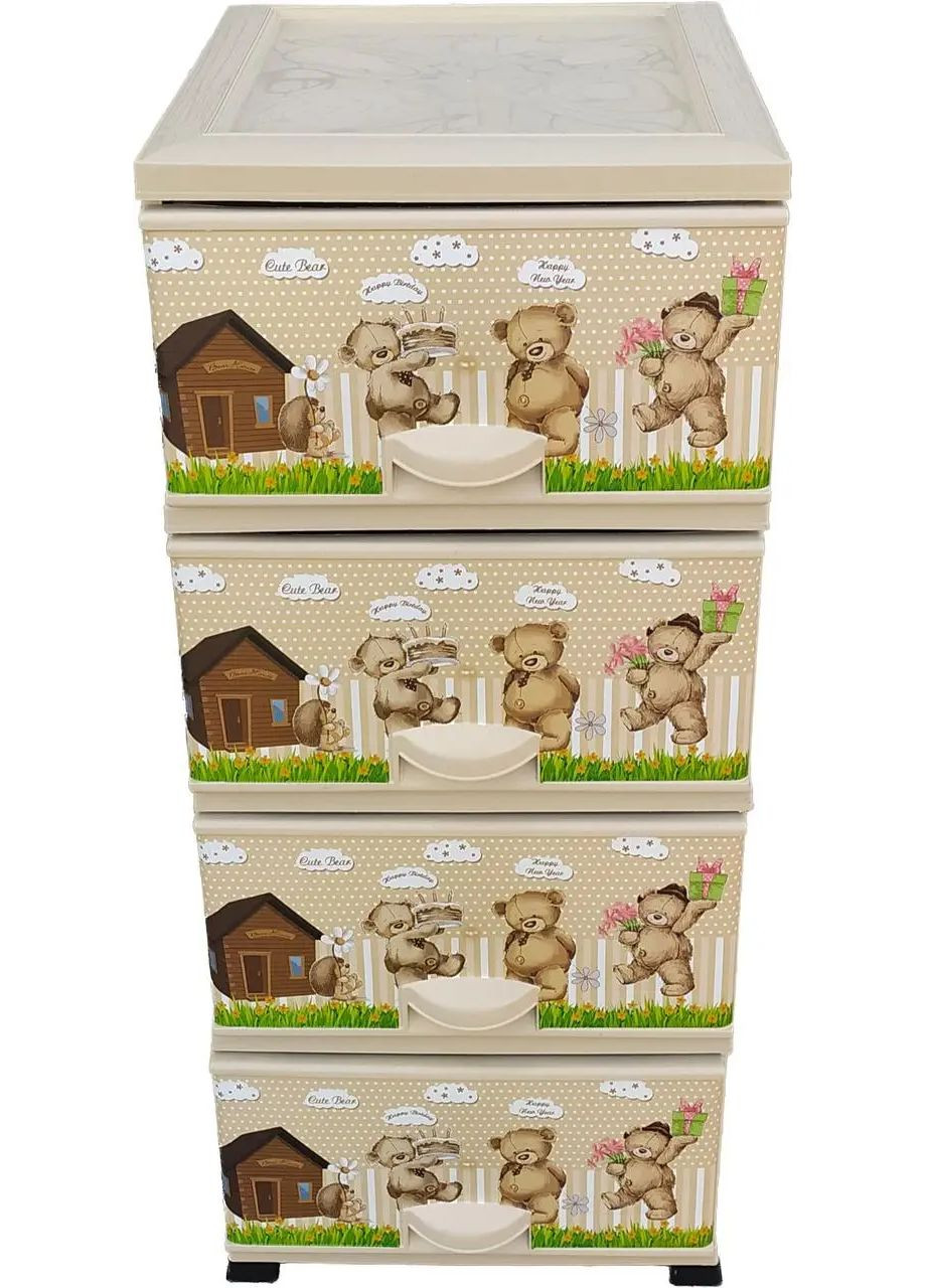 Комод пластик 375х455х900мм с рисунком Мишки 4 ящика No Brand (362493944)