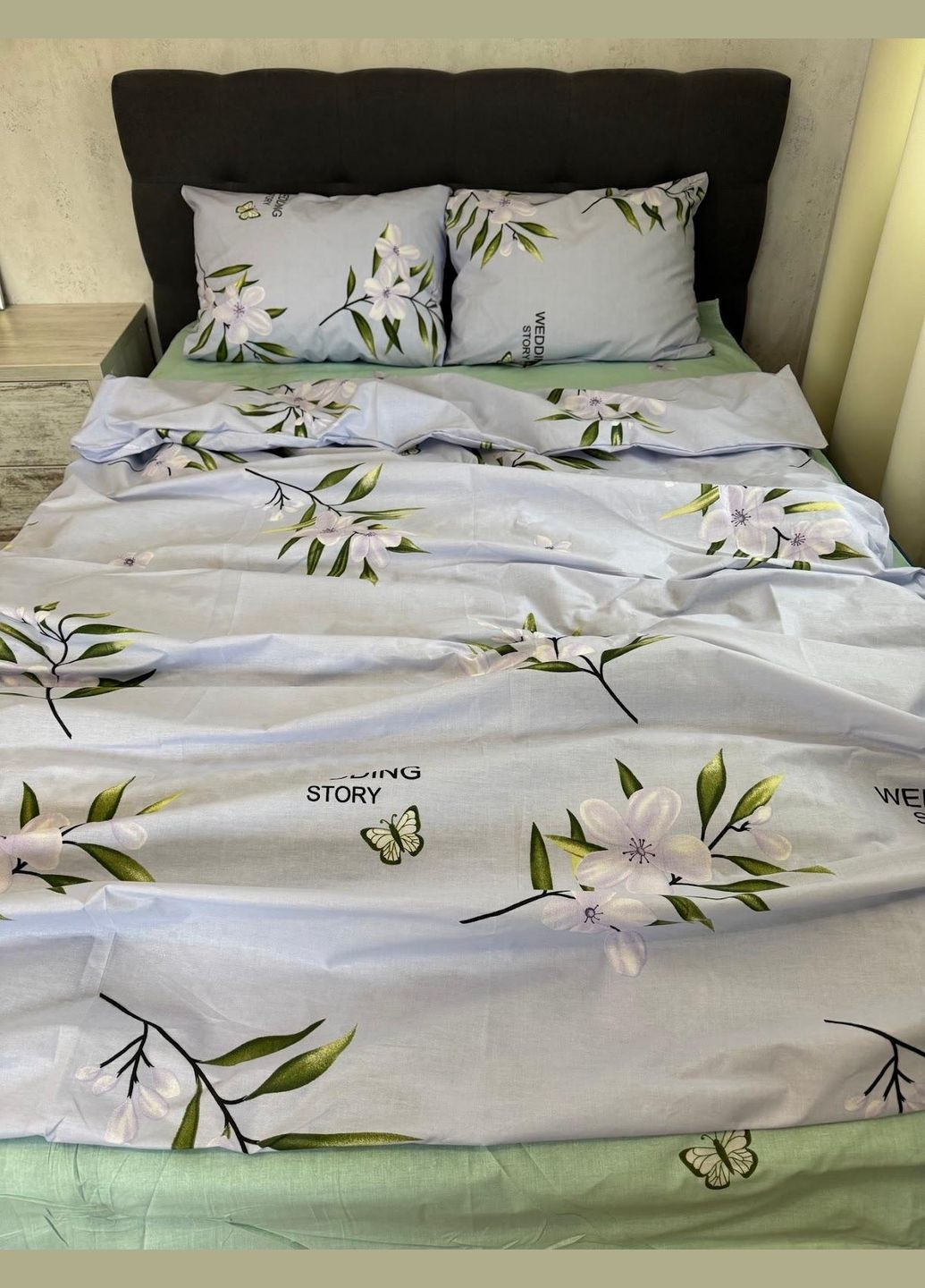 Постільна білизна бавовняна Аріва Двоспальна Простирадло на гумці 160x200х20 Бязь Сіра 70 х 70 No Brand (322568338)