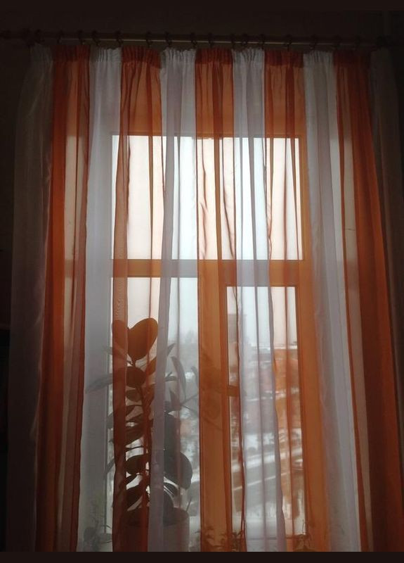 Готовый тюль в бело-оранжевую полоску на кухню, в зал, в детскую 450*270 см. Hanna (317171303)