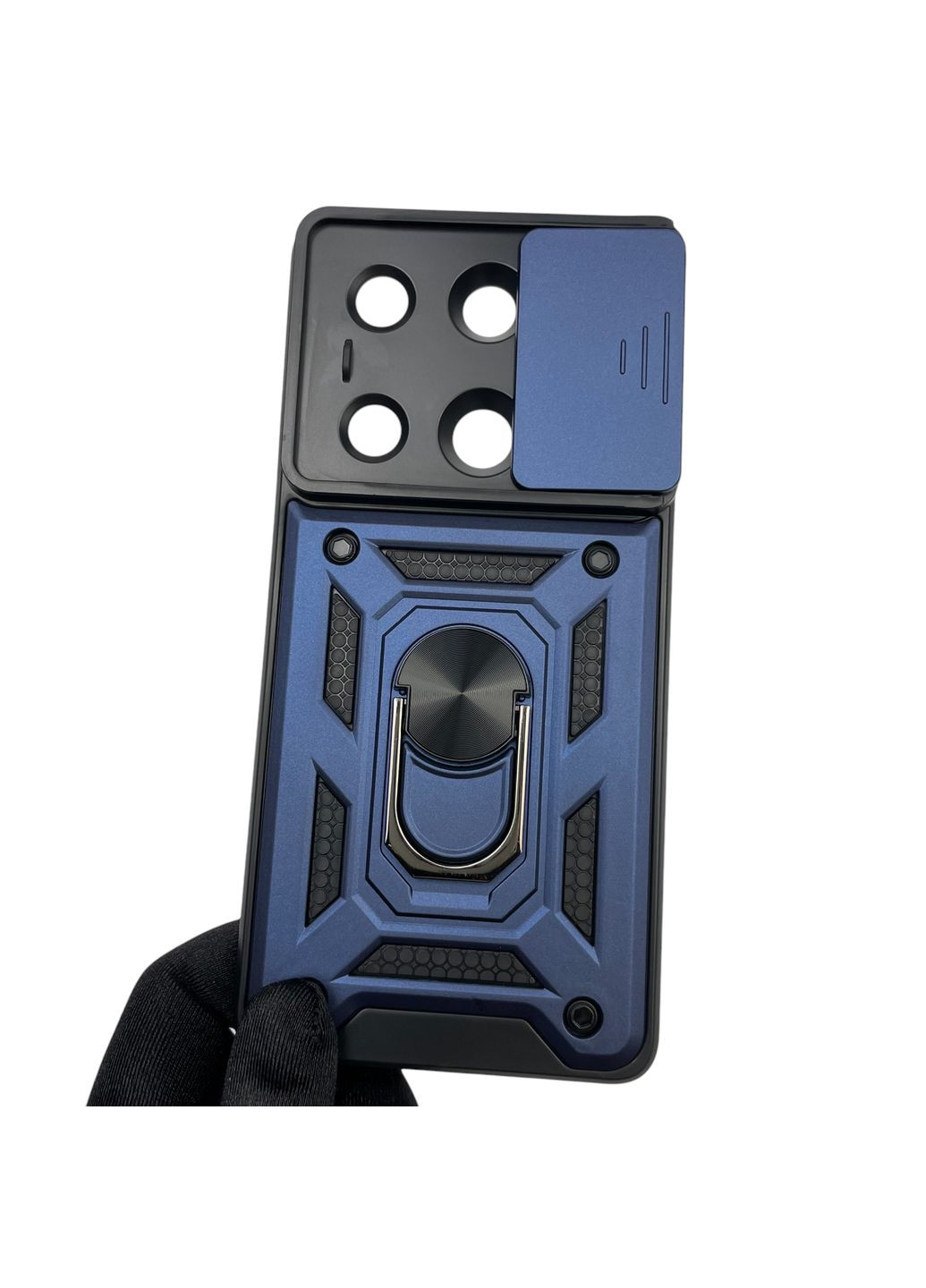 Чохол для POCO M6 Pro броньований чоловічий з кільцем зі шторкою на сяомі поко м6 про темно-синій rg1 Xiaomi (366023371)