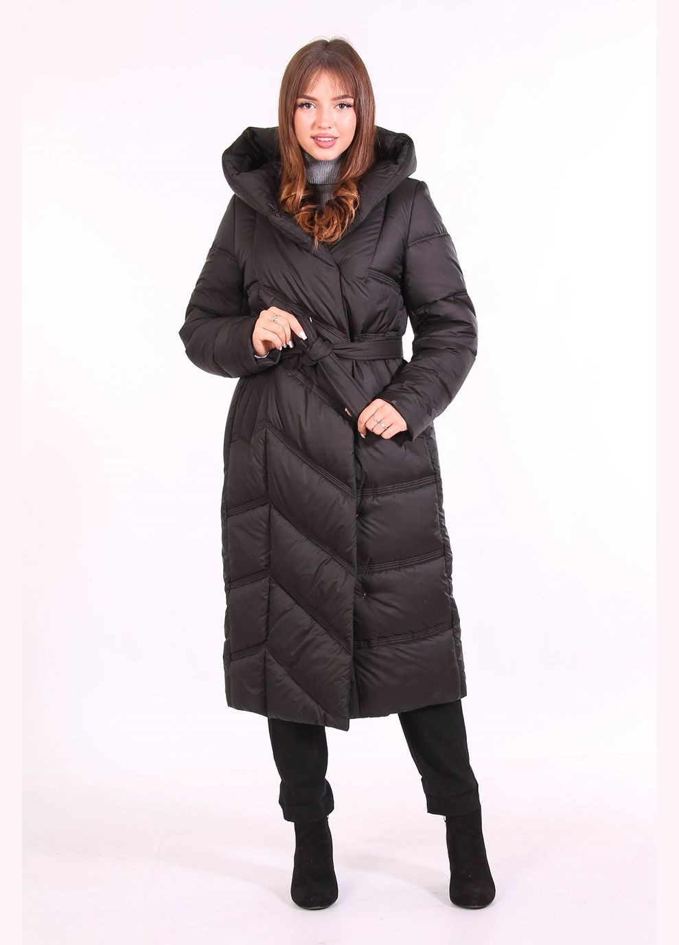 Плащ зимовий міді жіночий 918 плащівка чорний Актуаль на блискавці (305782263)