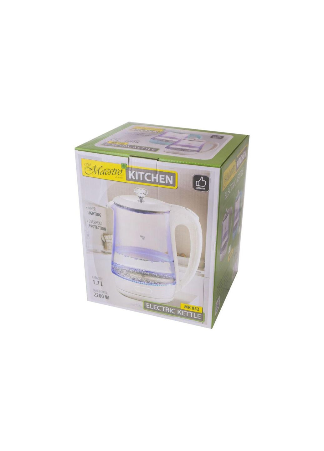 Електрочайник скляний MR-052 з підсвіткою для кухні 1,7 л білий Maestro (332204442)