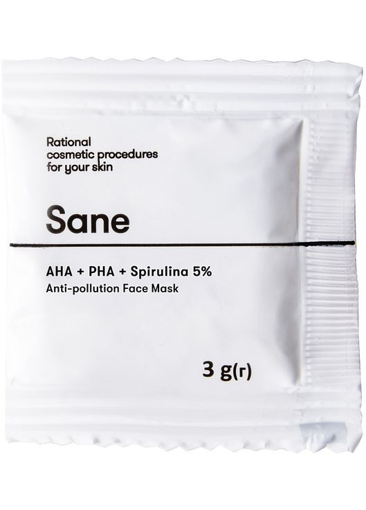 Маска для лица против токсинов с АНА+РНА+спирулина 5% Anti-Pollution Face Mask (пробник) 3g (852147-1593) Sane (368601985)