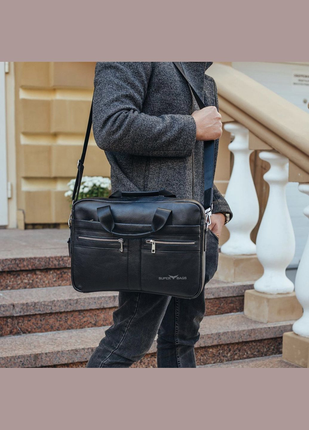 Чоловіча шкіряна сумка-портфель діловий стиль Tiding Bag N4527 чорна No Brand (335039986)