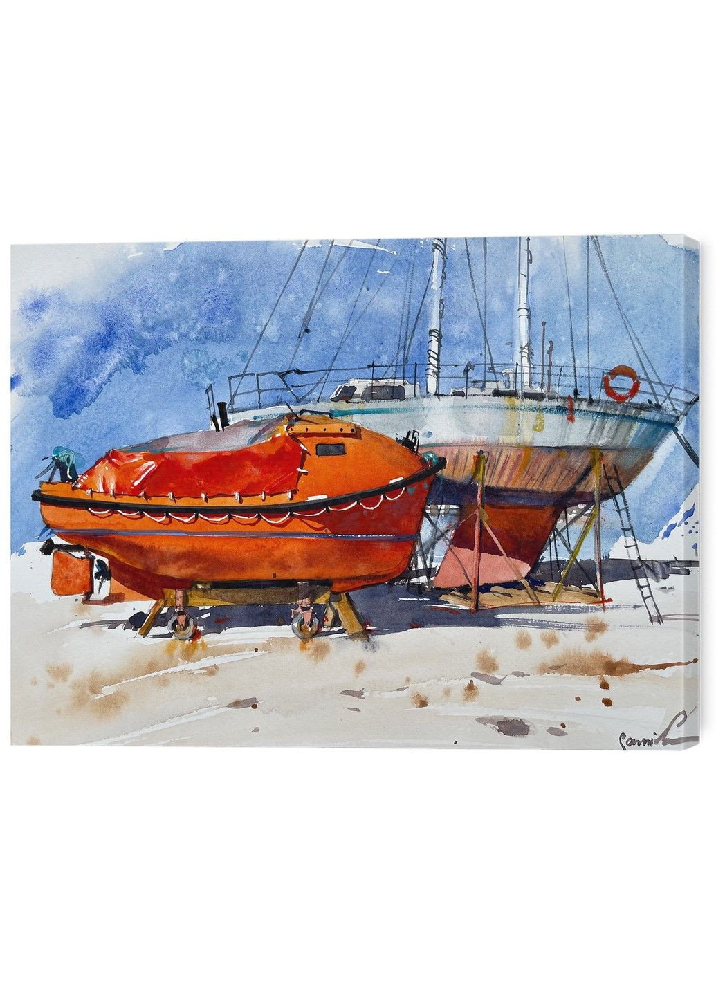 Картина на стіну у вітальню / спальню «Червона яхта на березі» No Brand (324106329)