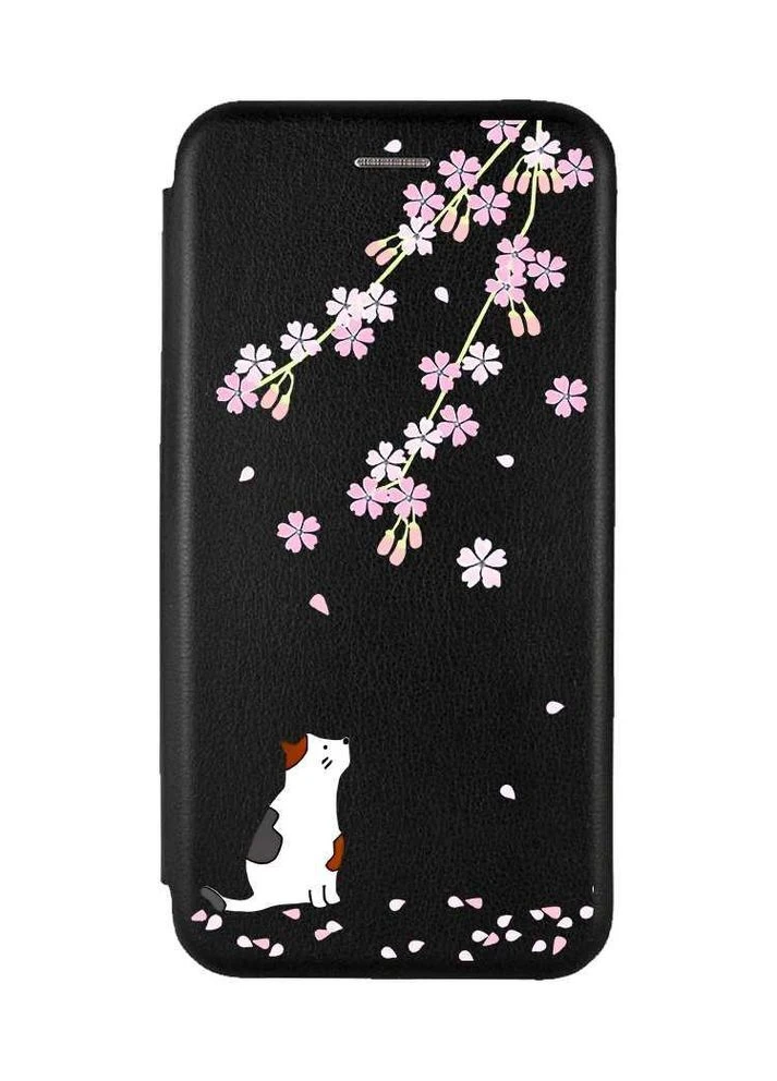 Чехол-книга черный с рисунком на Motorola Moto G32 Котик и сакура (принт 283) Creative (355401515)