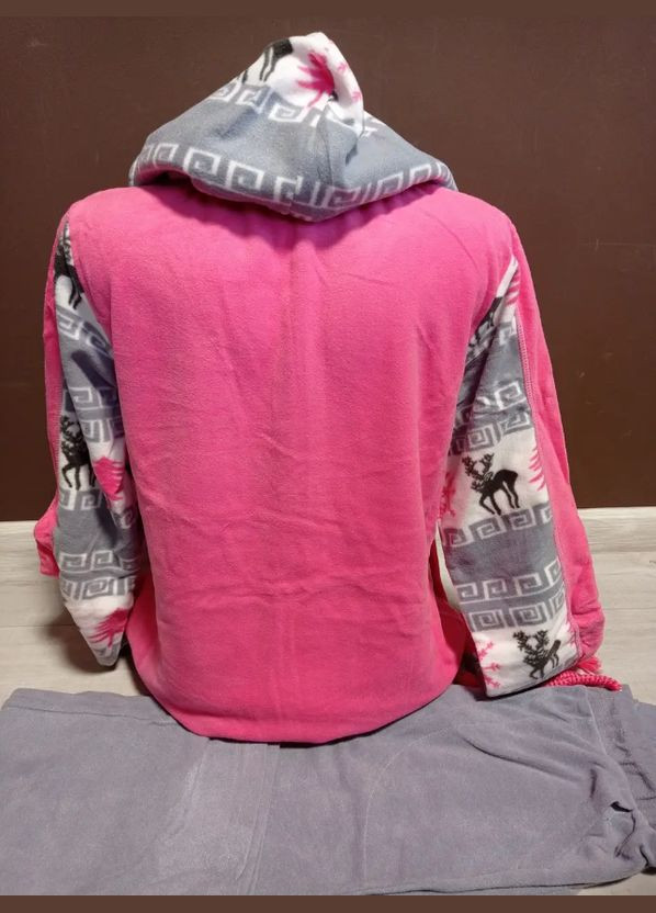 Рожева зимня жіноча піжама утеплена з капюшоном туреччина ромашка 44-48 махра рожева кофта + брюки No Brand Піжама